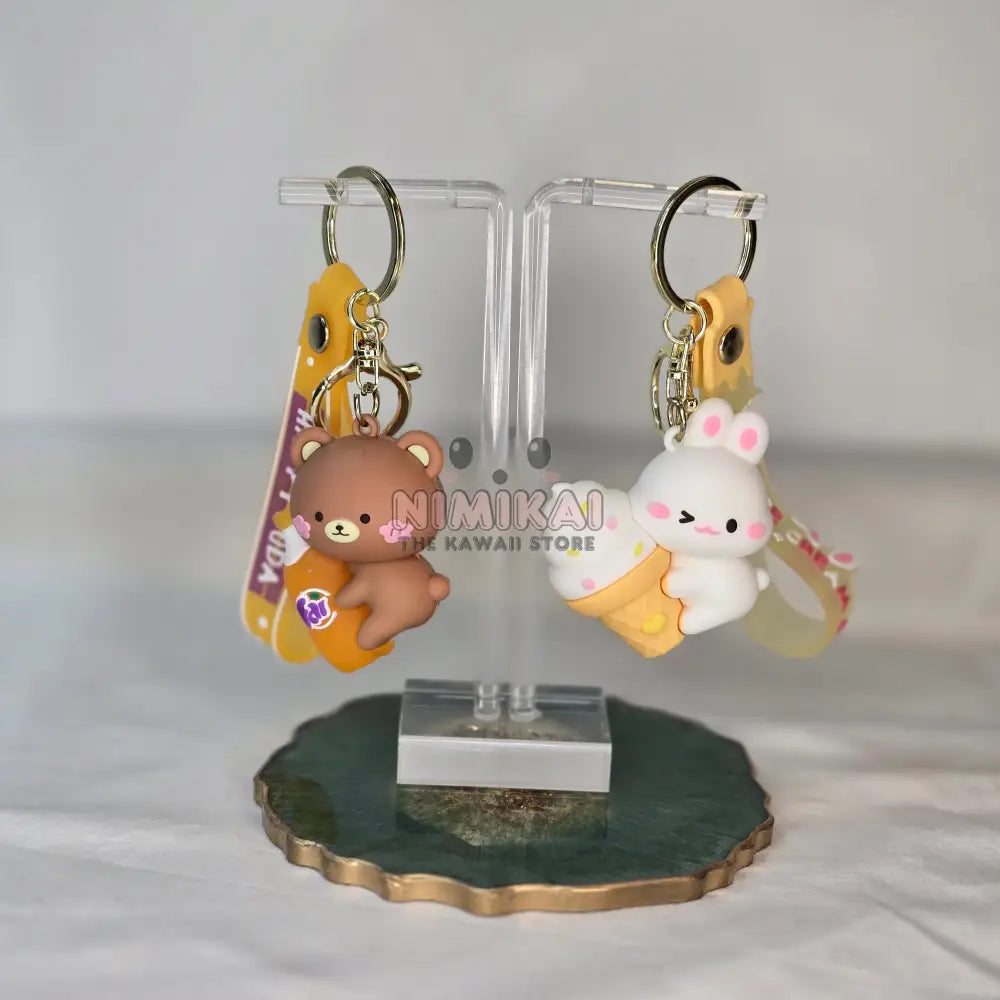 Brown Bear And White Bunny Kawaii Keychain