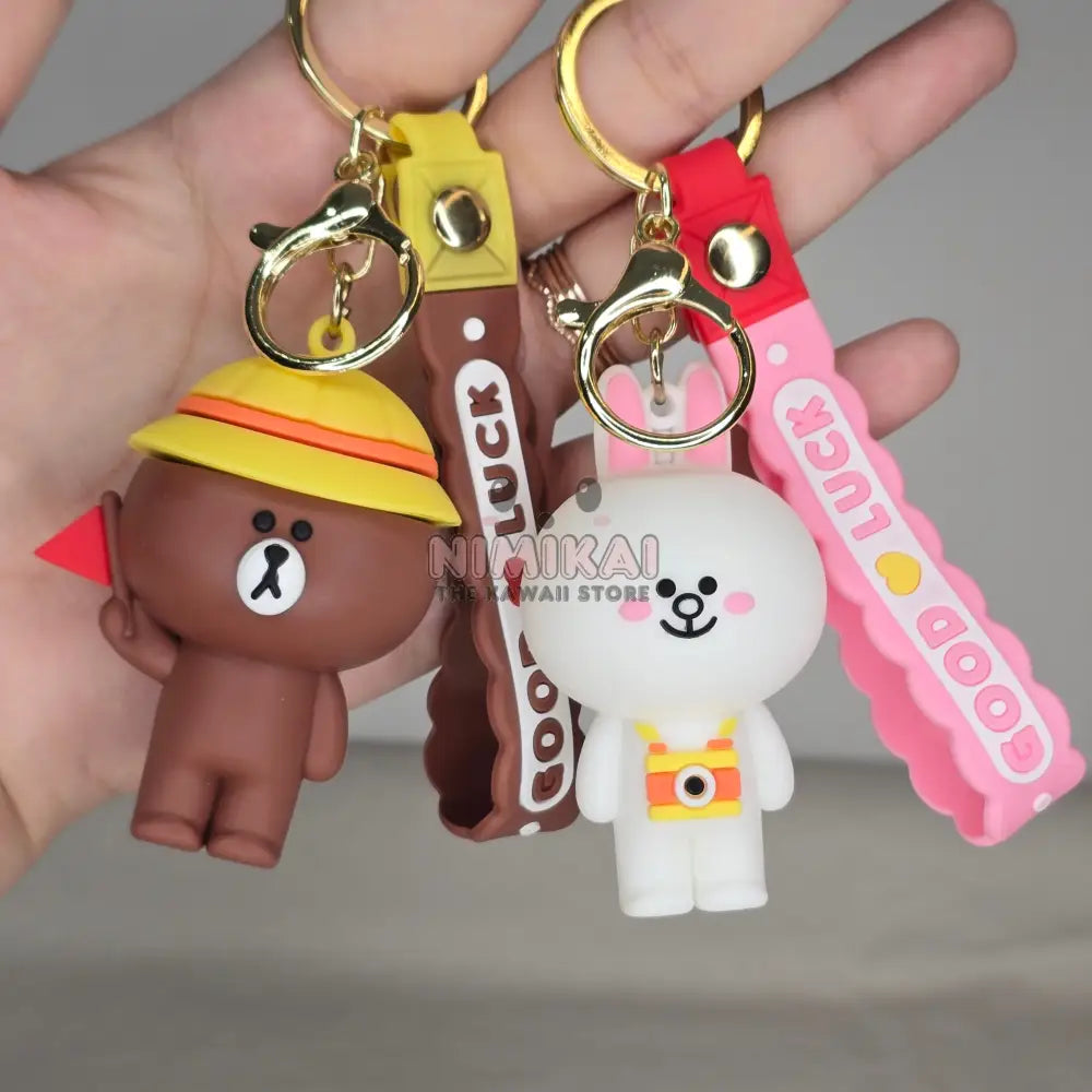 Brown Bear And White Bunny Travel Keychain
