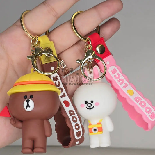 Brown Bear And White Bunny Travel Keychain