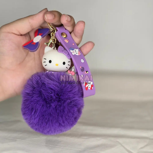 Hello Kitty Pom Bag Charm Keychain
