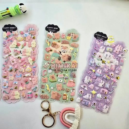 Kawaii Puffy Stickers (Pack Of 4) Stationery