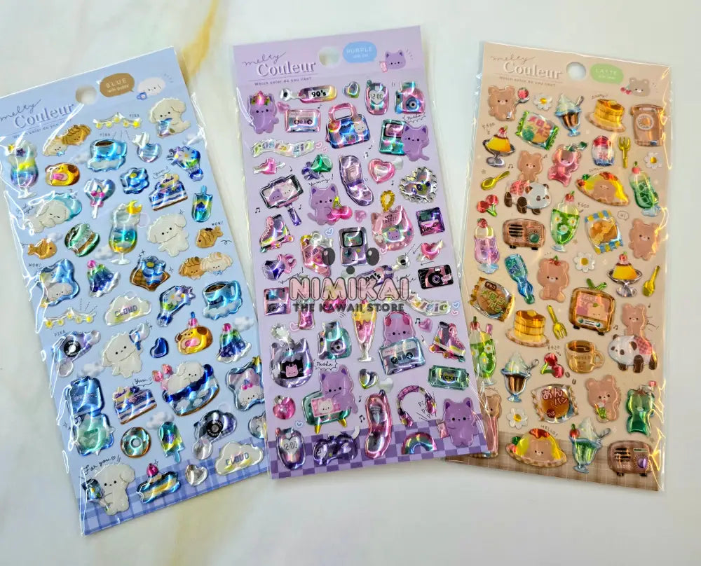 Kawaii Shiny Stickers (Pack Of 3) Stationery