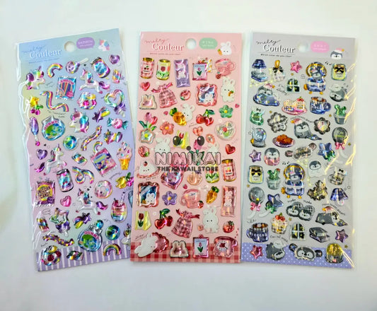 Kawaii Shiny Stickers (Pack Of 3) Stationery
