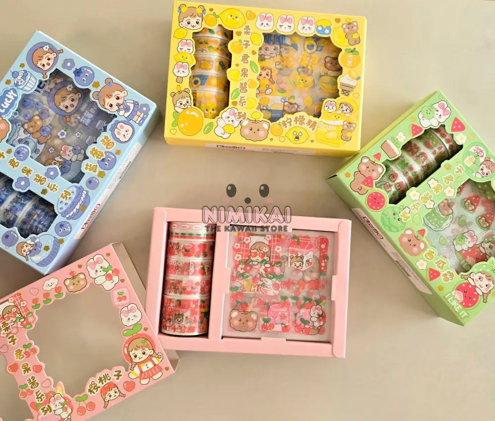Kawaii Stickers And Washi Tape Box Set Pink Stationery