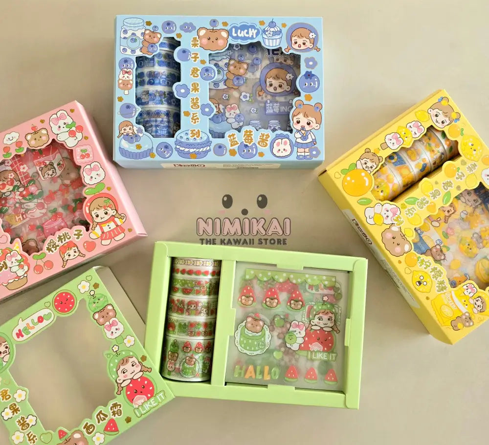 Kawaii Stickers And Washi Tape Box Set Green Stationery