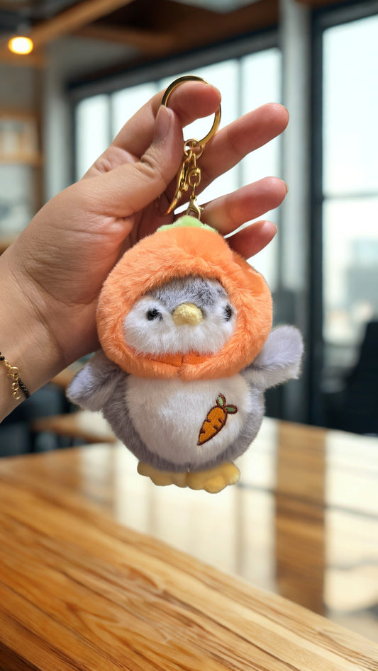 Penguin in Carrot Hat Plush Keychain