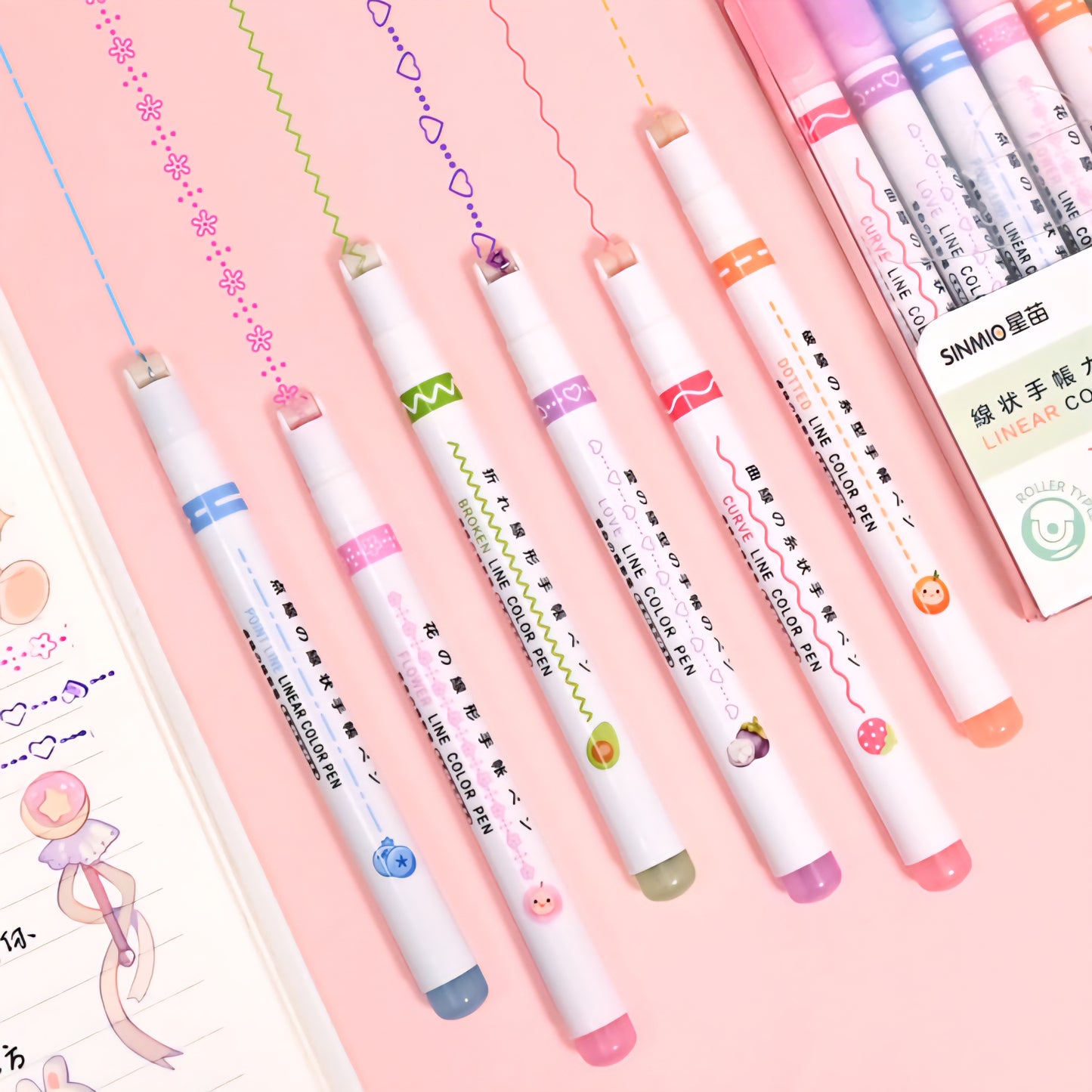 Linear Roller Pen (Set of 6)