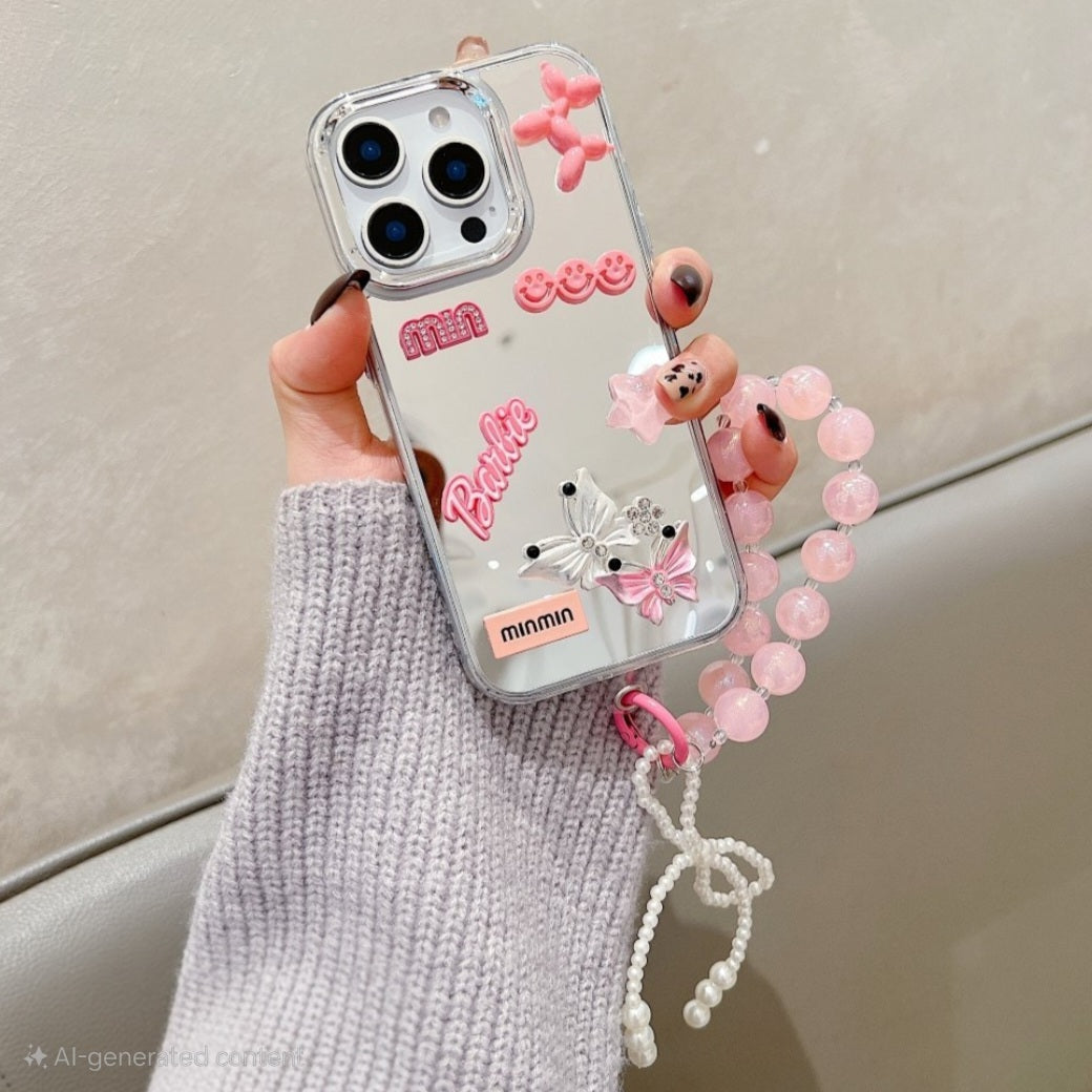 Pink Aesthetic Phone Case with Phone Charm