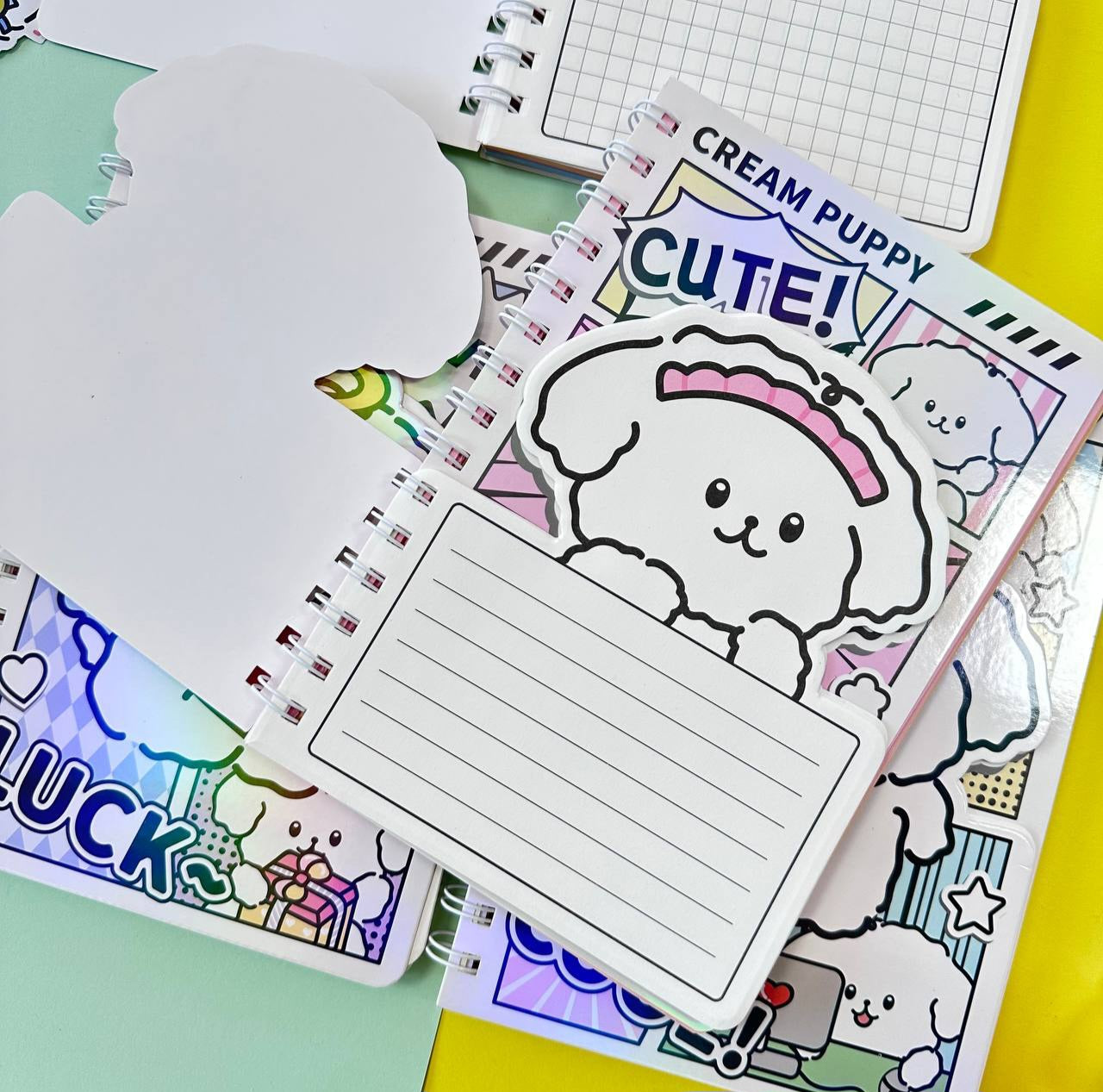 Cream Puppy Holographic Notebook