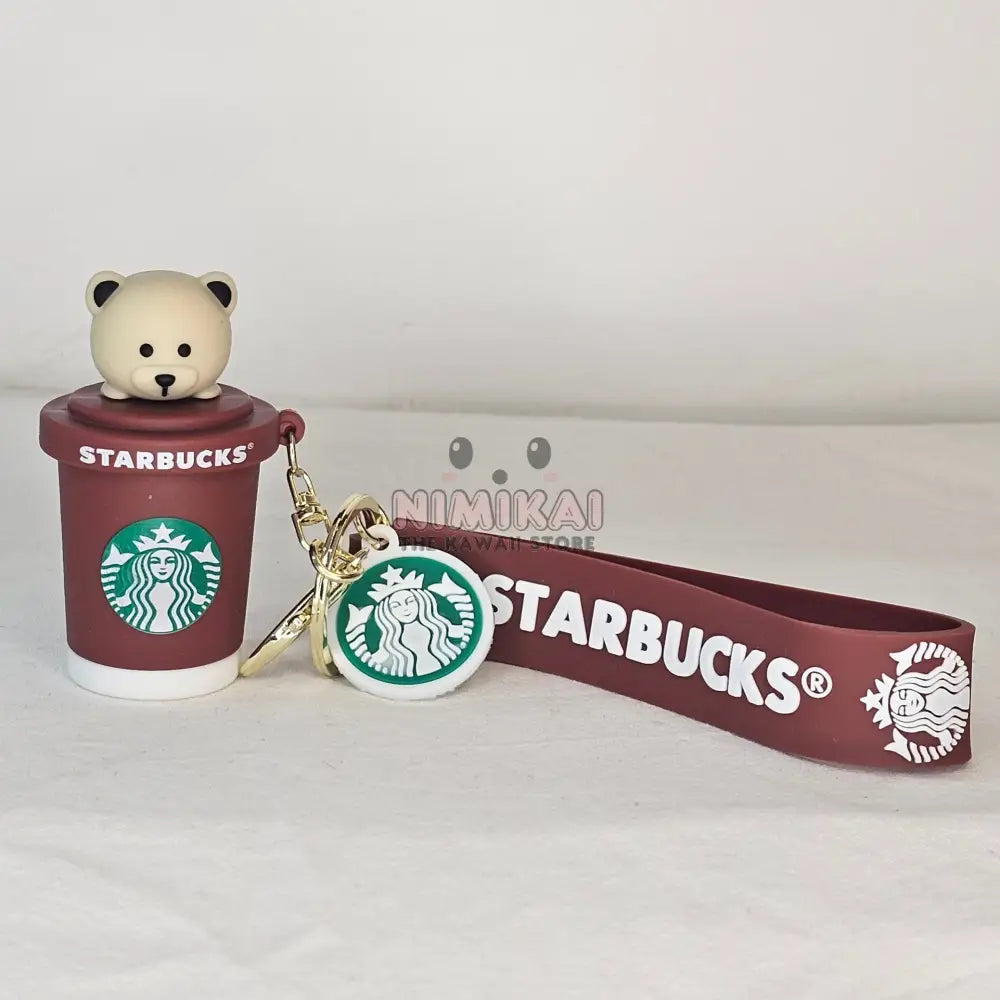 Starbucks Keychains Bear On Brown Coffee Cup Keychain